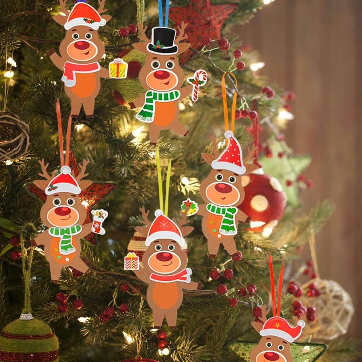 12-piece Reindeer Craft Set With EVA Foam Shapes And Colorful Ribbons