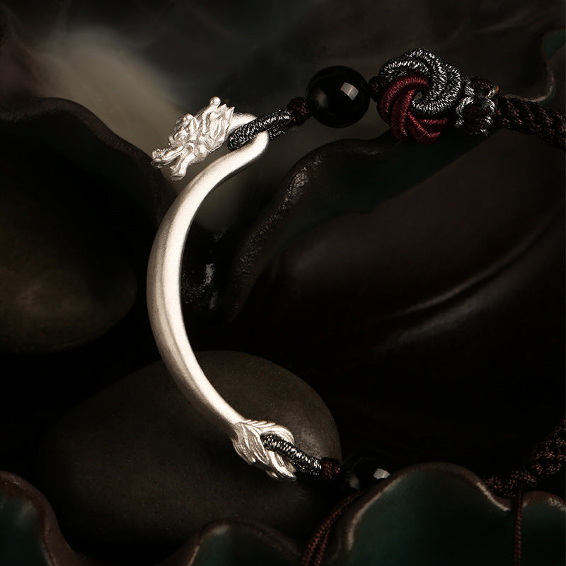 S925 Silver Dragon Knot Braided Cord Bracelet