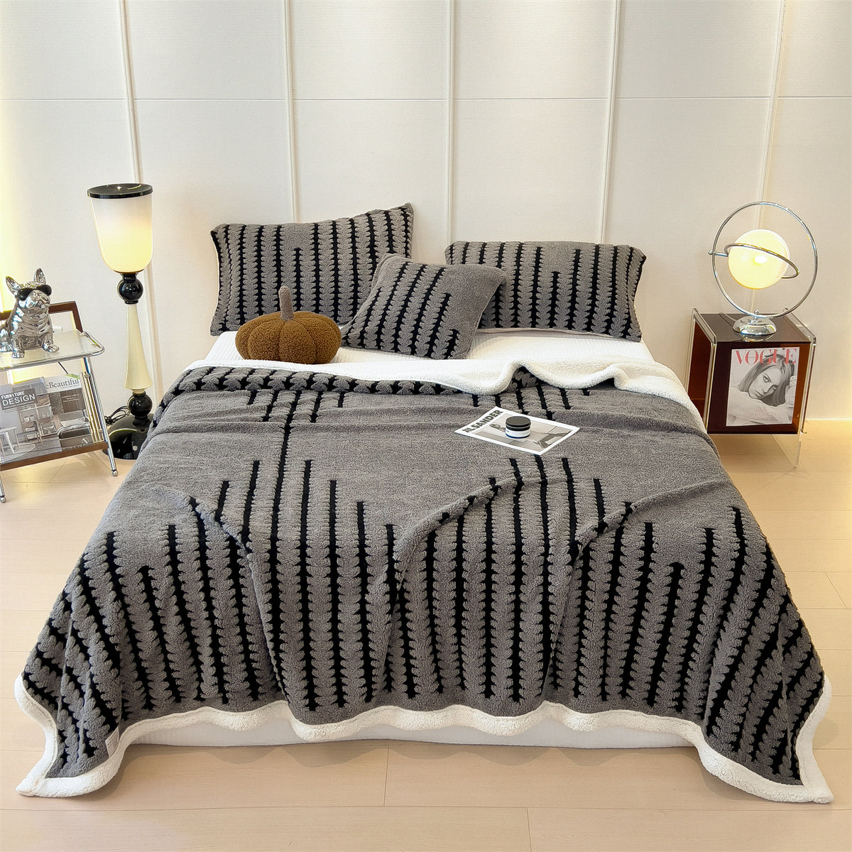 1PC Textured Jacquard Throw Blanket, Thick Warm Plush Fleece Blanket