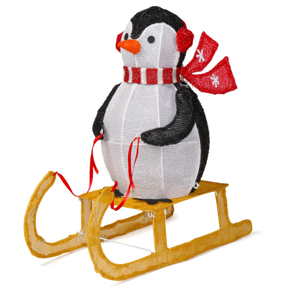 2.2 ft Lighted Penguin Riding Sleigh Christmas Decoration