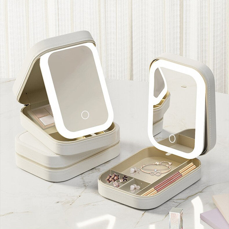LED Mirror Travel Makeup Storage Box