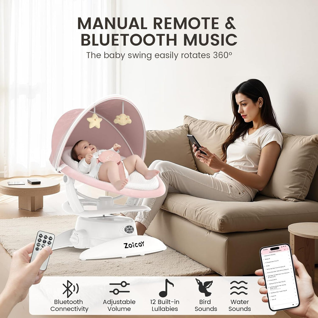 Baby Swing For Infants With Motion Detection, Electric Baby Swing With 3 Swing Modes, 12 Lullabies  5-Speeds