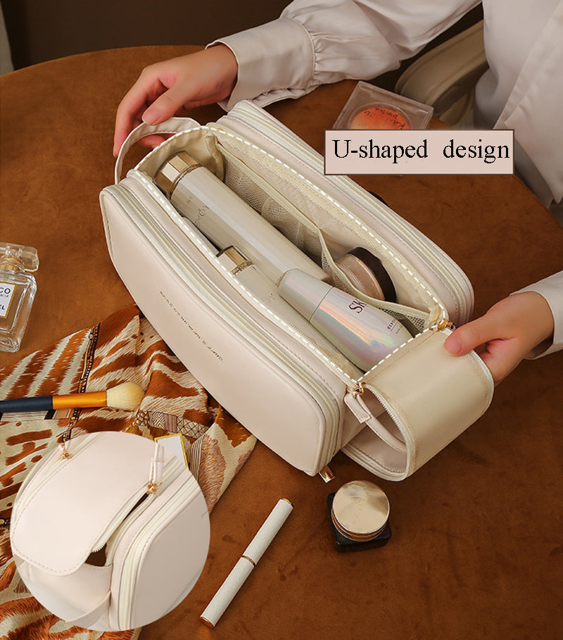 U-Shaped Double Zipper Cosmetic Bag