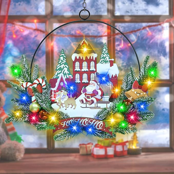 16.5-Inch Pre-Lit Christmas Wreath With Built-In 6-Hour On
