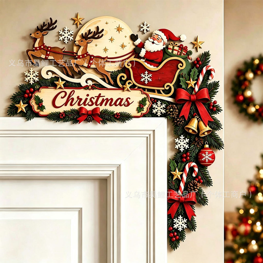 Wooden Creative Christmas Door Corner Decorative Frame