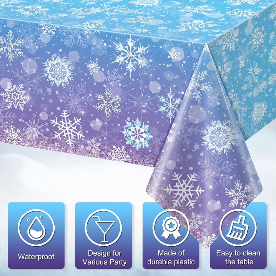 Winter Snowflake Plastic Tablecloths - 3 Pack, 54 x 108 Inch
