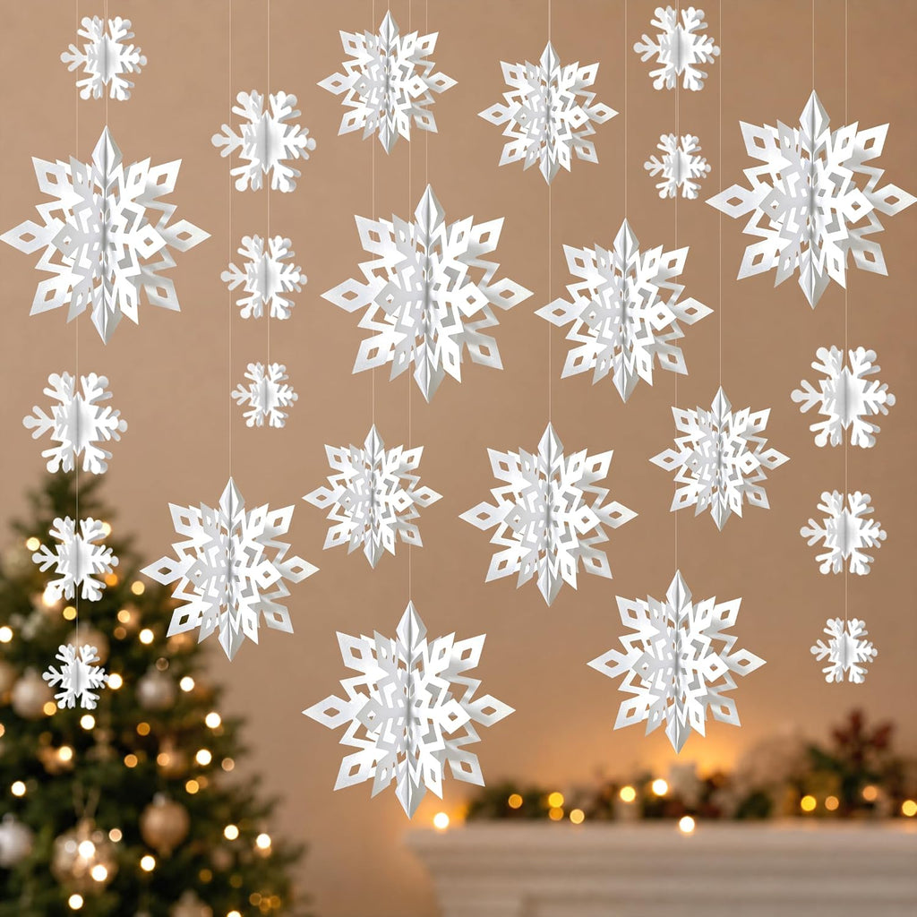 White Paper Snowflake Decorations 14 Units
