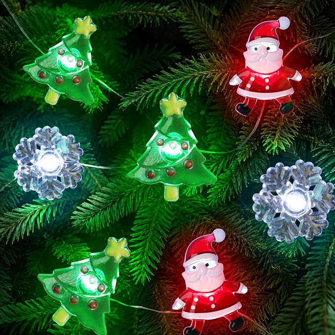 10FT 30 LED Christmas Santa & Snowflake String Lights, Battery