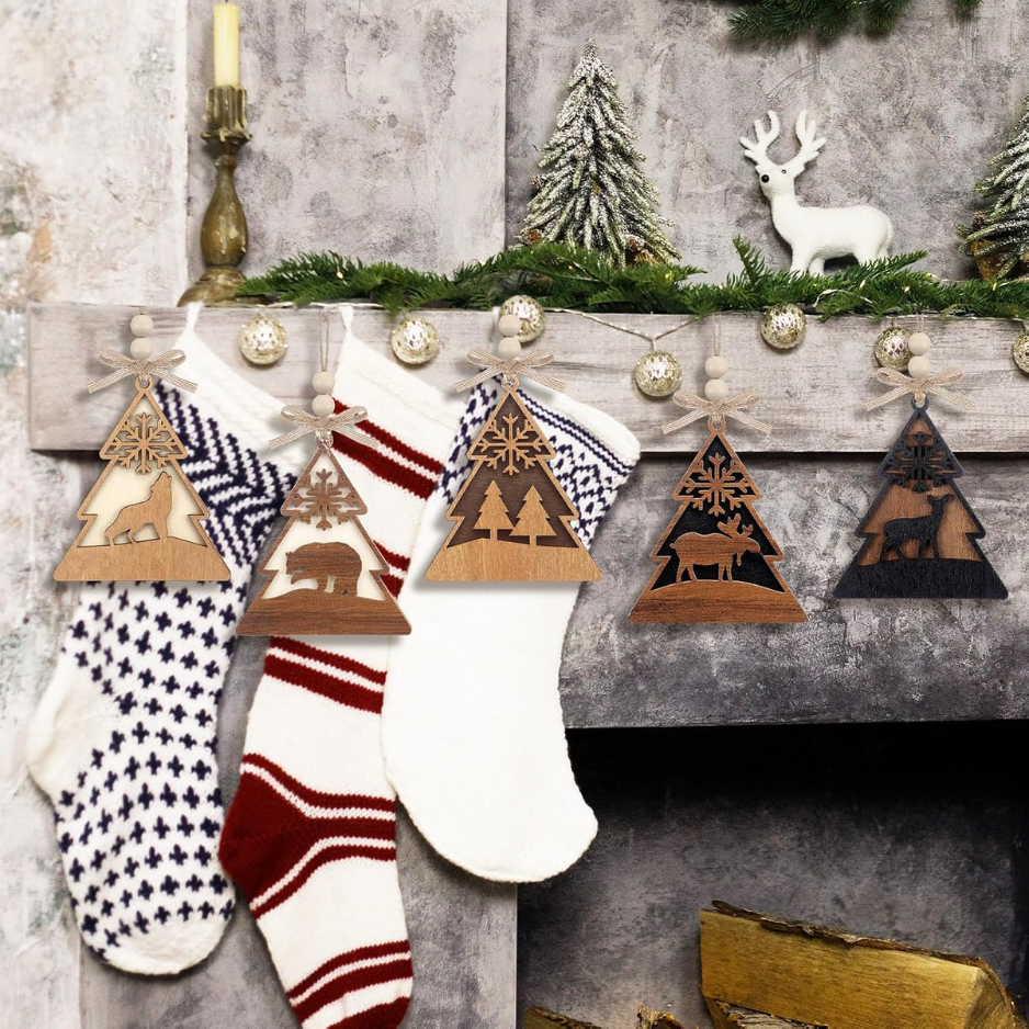 20 Pcs Rustic Wooden Animal Christmas Ornaments
