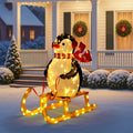 2.2 ft Lighted Penguin Riding Sleigh Christmas Decoration