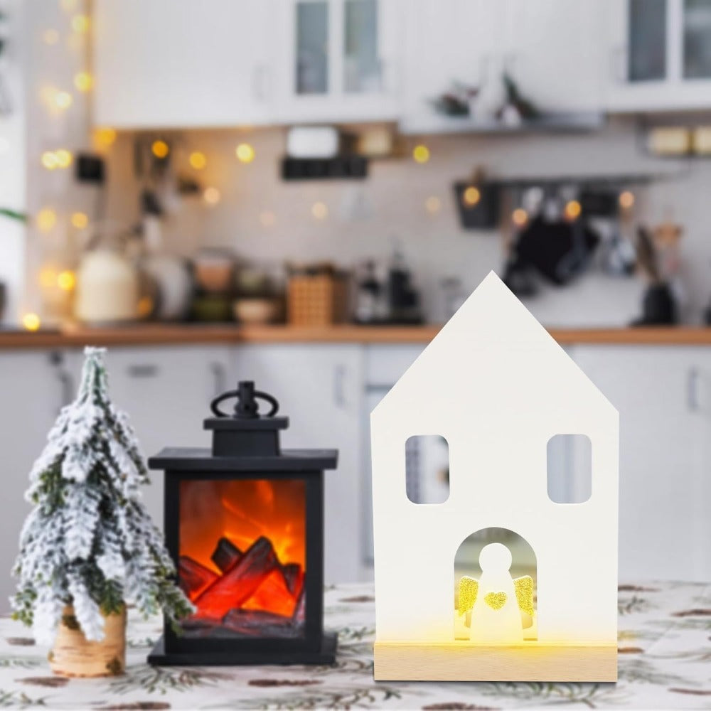 Wooden Angel House Tealight Holder