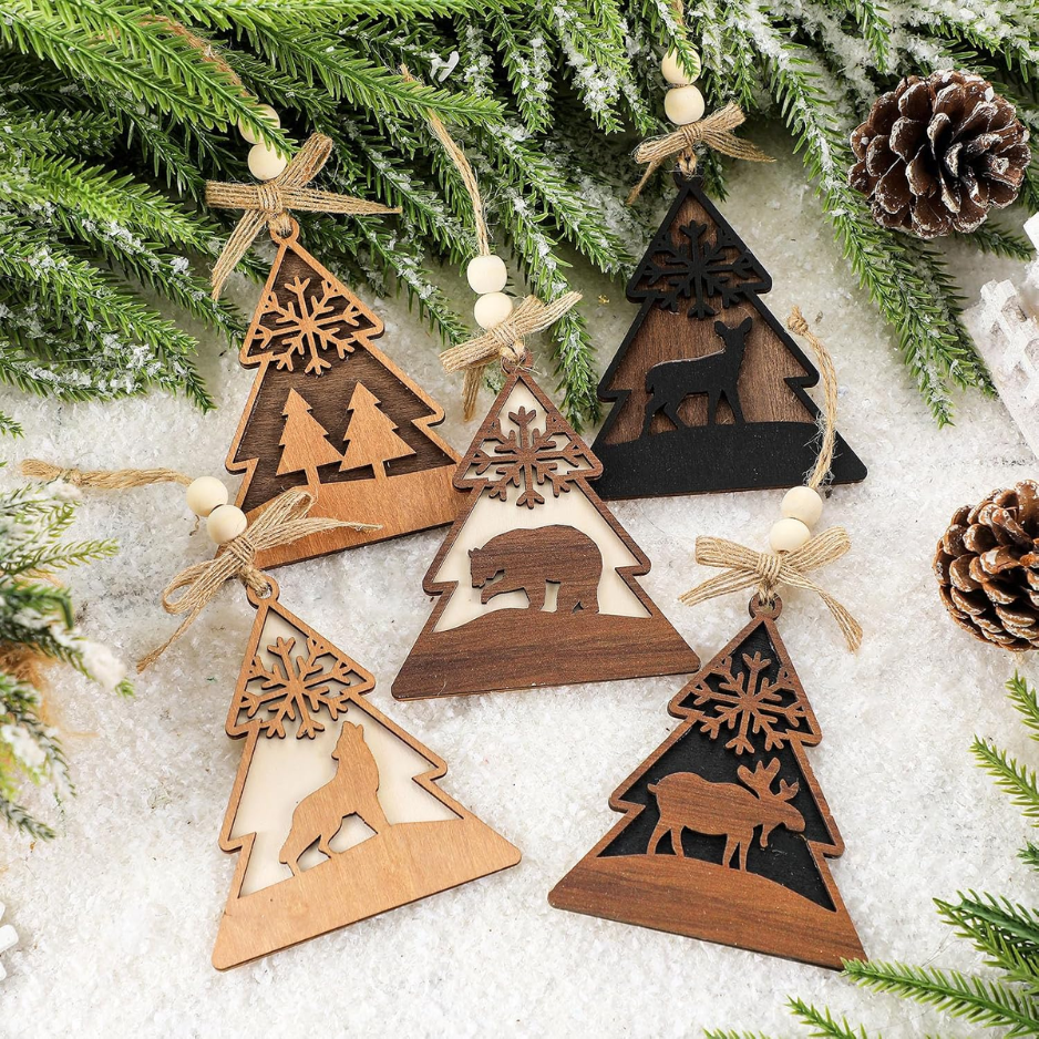 20 Pcs Rustic Wooden Animal Christmas Ornaments