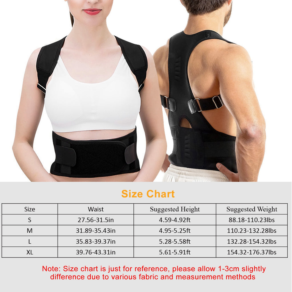 Unisex Posture Corrector Support Magnetic Lumbar Back Posture Support Belt Adjustable Upper Back Braces Clavicle Shoulder Brace Belt Pain Relief Therapy