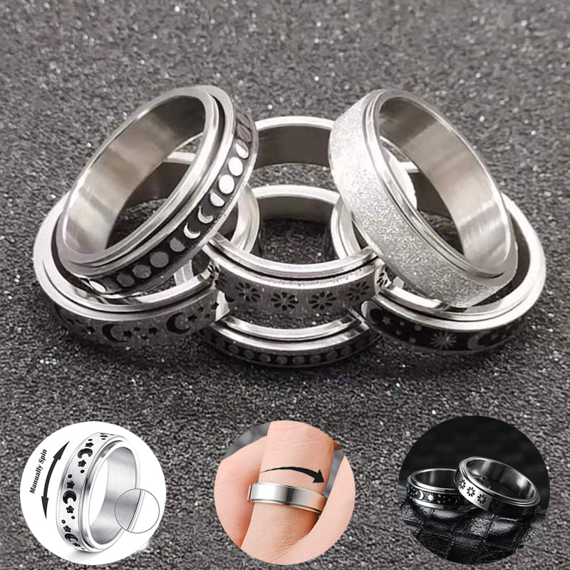 Moon & Stars Stainless Steel Spinner Ring