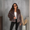 Women's Fluffy Faux Fur Short Coat with Large Lapel