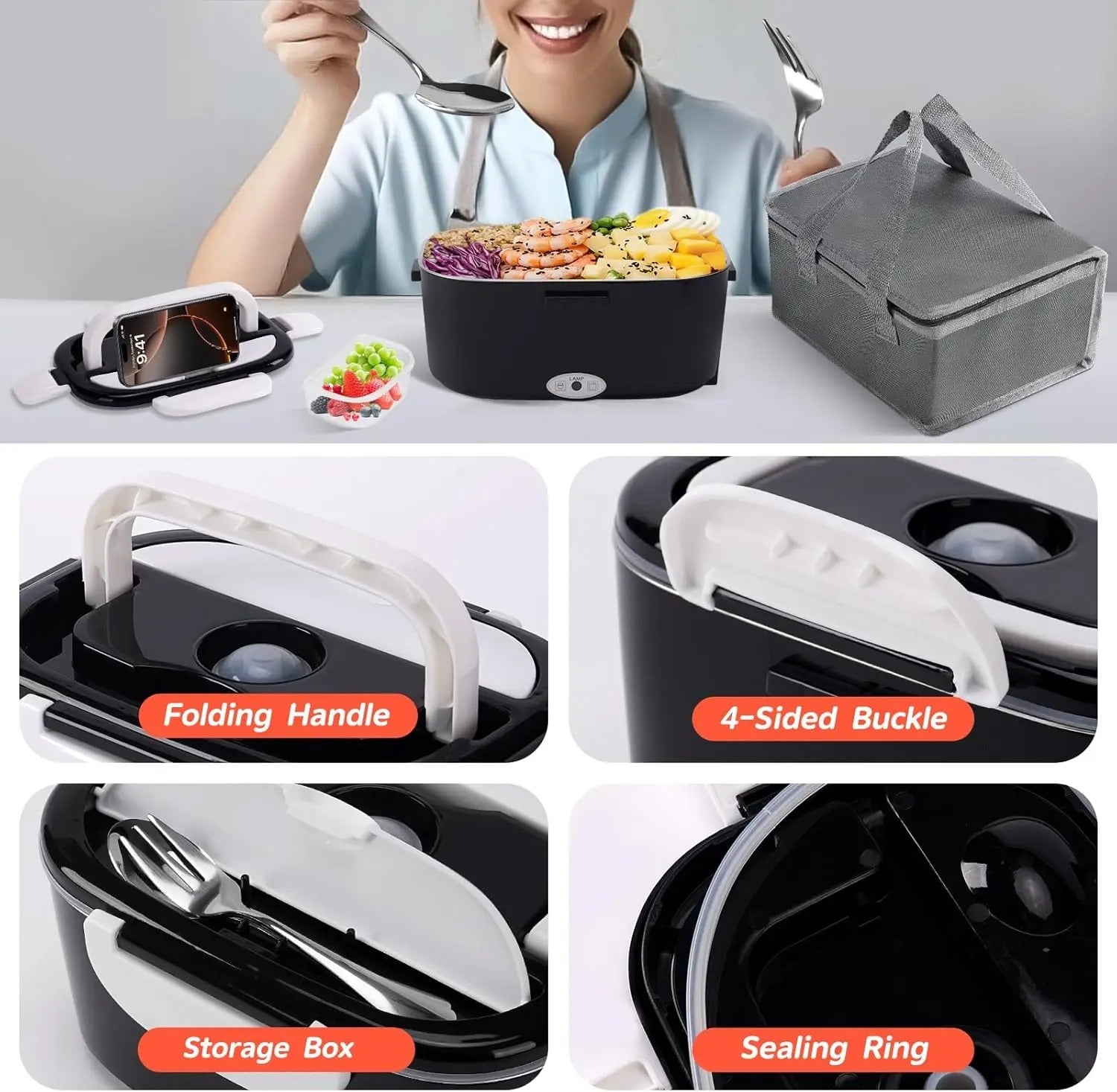 12V 24V Electric Heated Lunch Box, Portable, Bento Travel Food Warmer, Car Plug DE