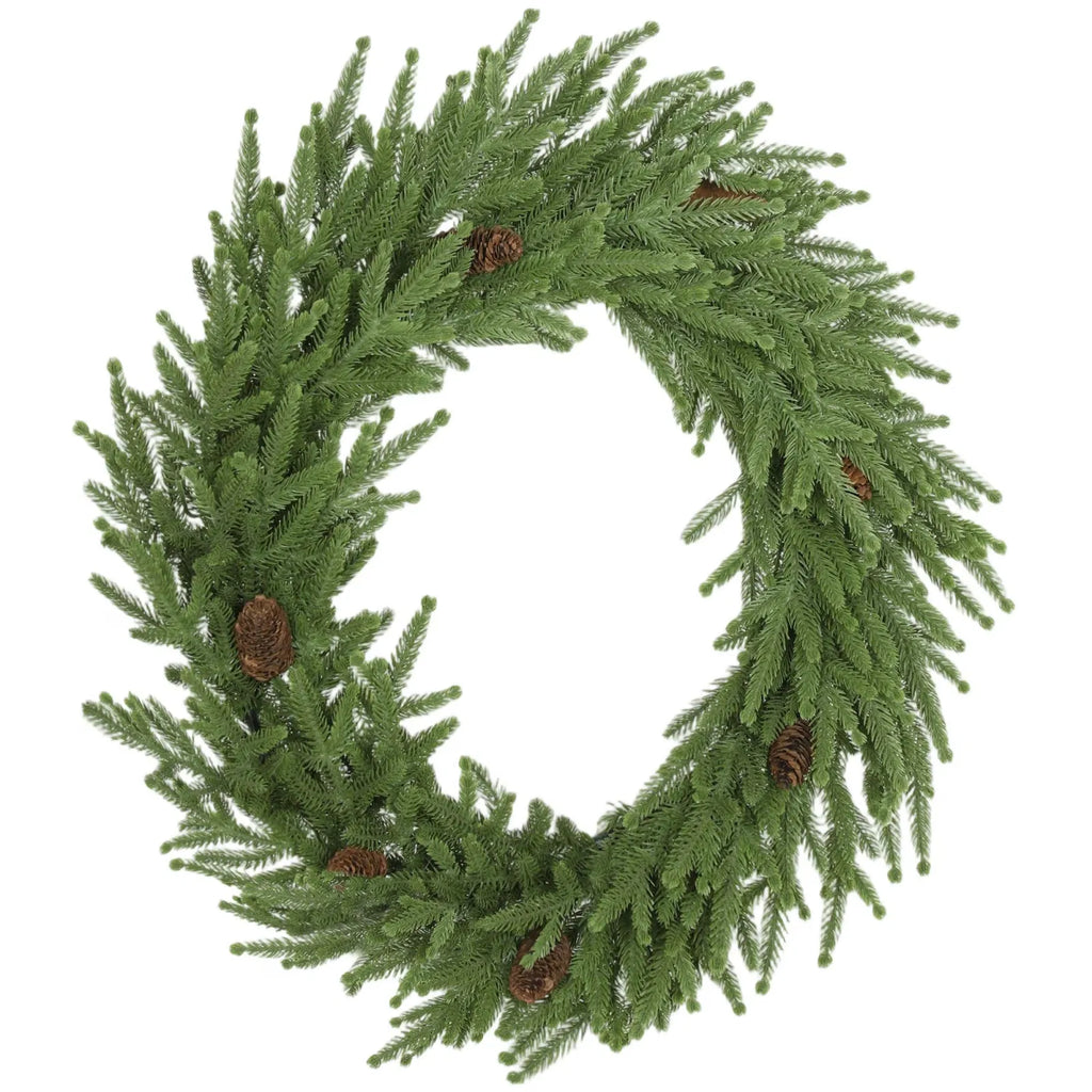 24 Inch Christmas Wreath, Artificial Norfolk Pine Wreath with Pine