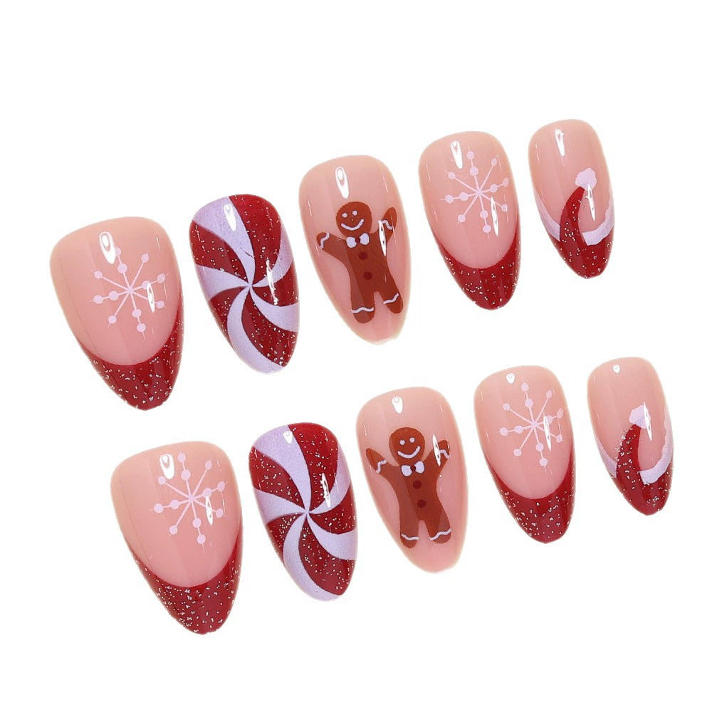 Christmas Gingerbread & Snowflake Press-On Nails - 24 Pieces