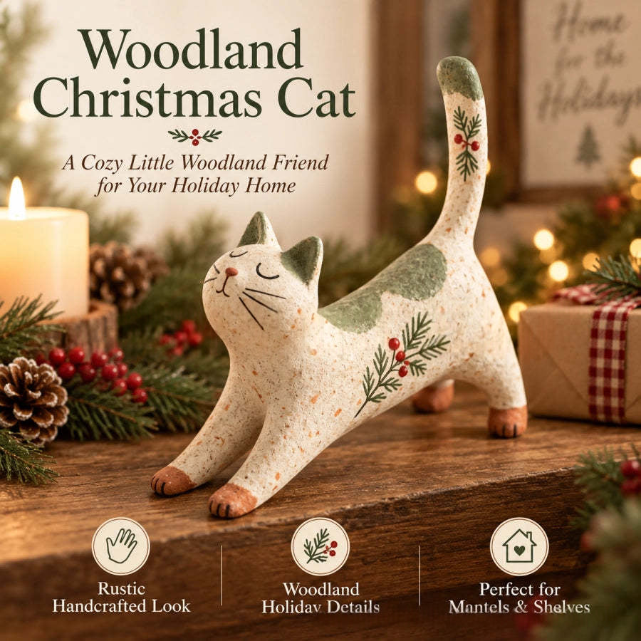 Forest Christmas Cat Figurine Ornament