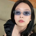Ice Blue Rimless Oversized Sunglasses, UV Protection
