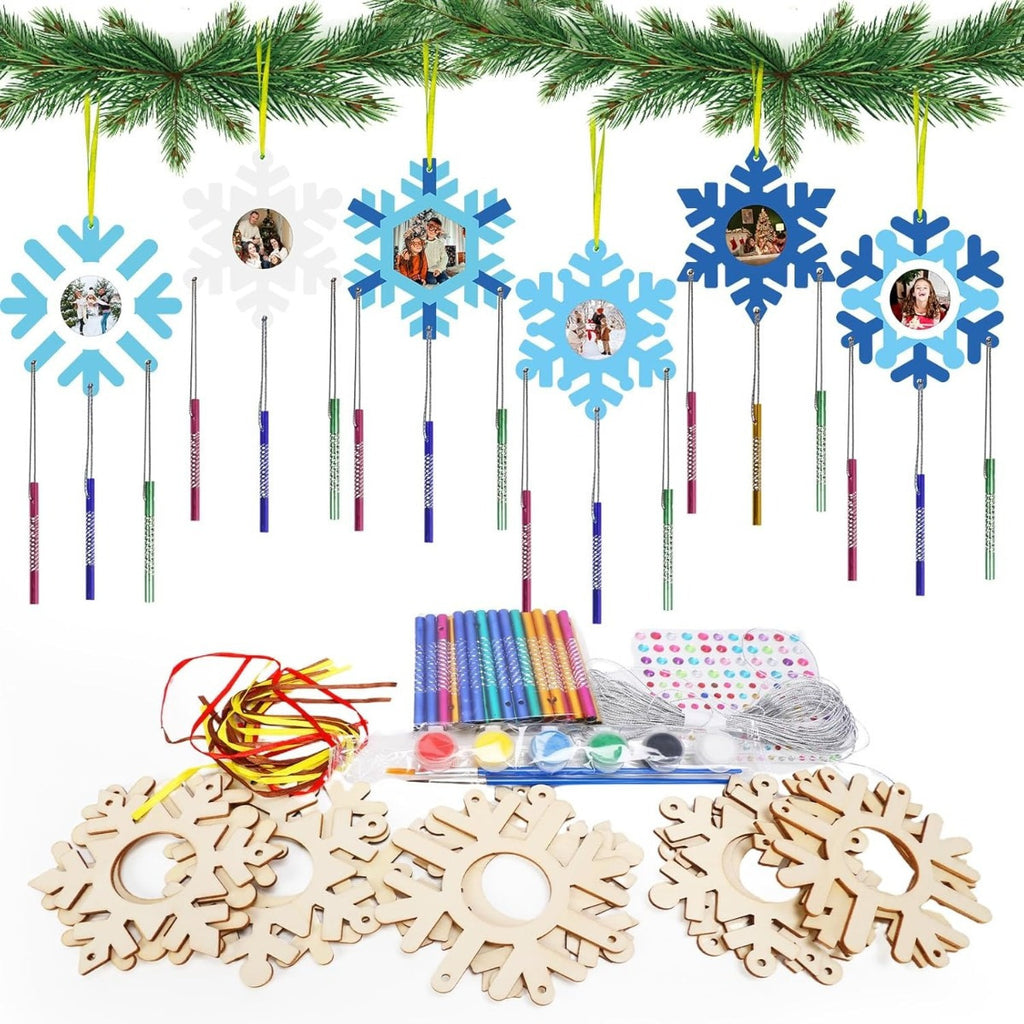 12-Piece Snowflake Photo Frame Craft Kit With Wind Chime