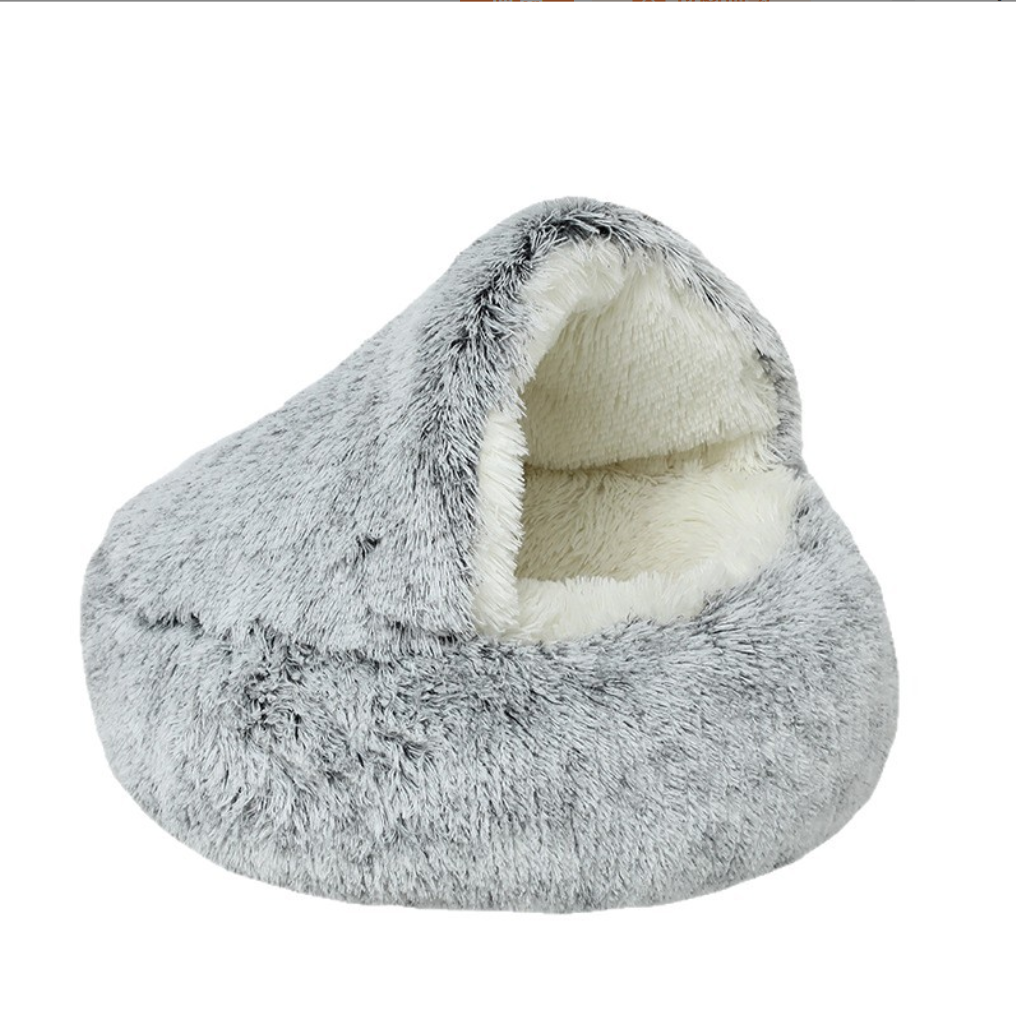Semi-Enclosed Plush Winter Cat Bed