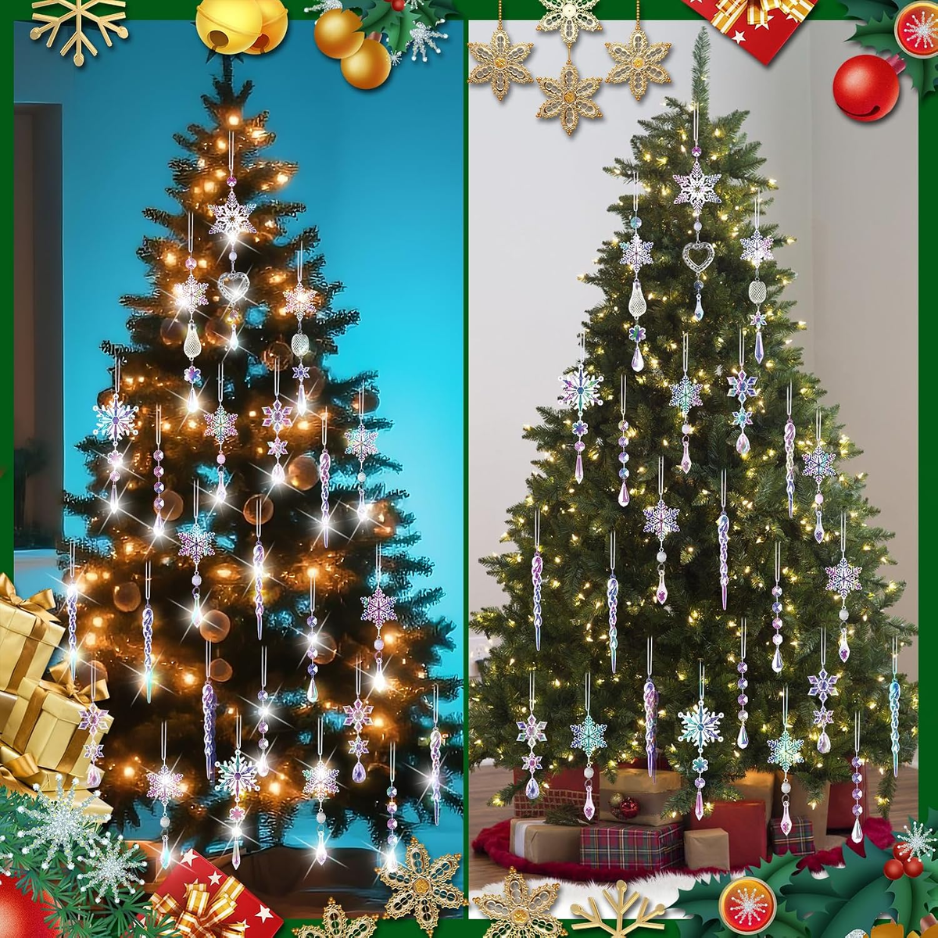 Clear Crystal Christmas Tree Ornaments, 21 pcs