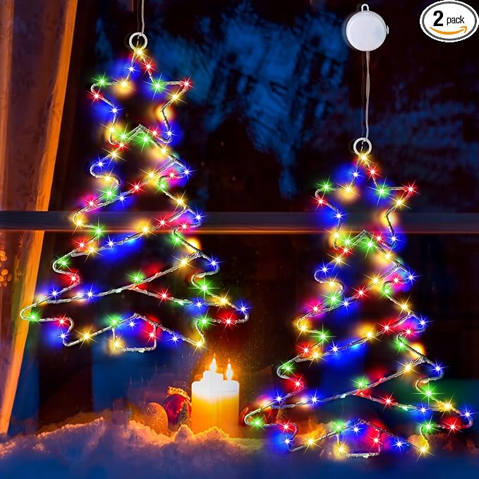 2-Piece Battery-Powered Christmas Tree Window Lights With Suction