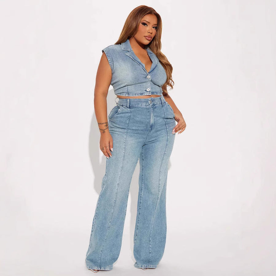 Straight-leg Washed Street-style Womens Jeans