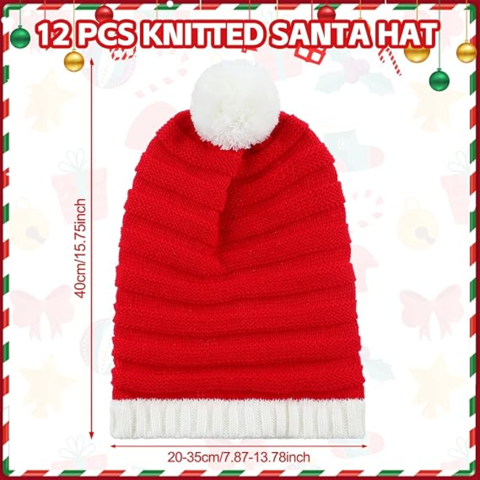 12-Pack Christmas Knitted Elf Hats with Pompom