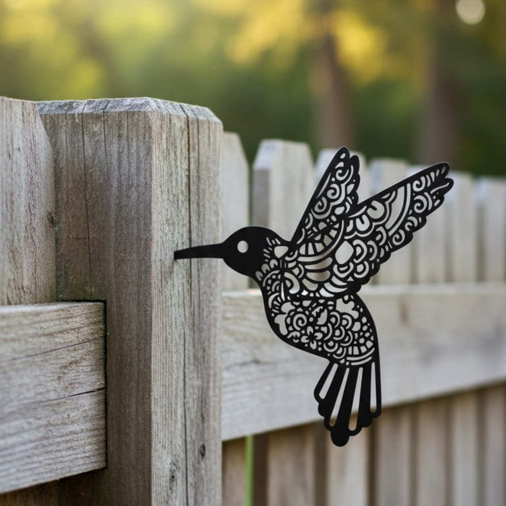 Boho Hummingbird Metal Garden Wall Sculpture