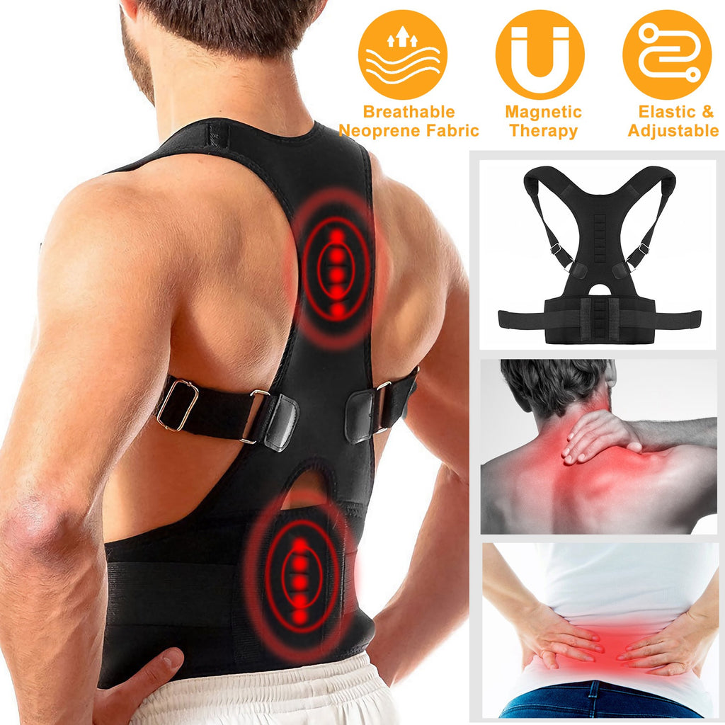 Unisex Posture Corrector Support Magnetic Lumbar Back Posture Support Belt Adjustable Upper Back Braces Clavicle Shoulder Brace Belt Pain Relief Therapy