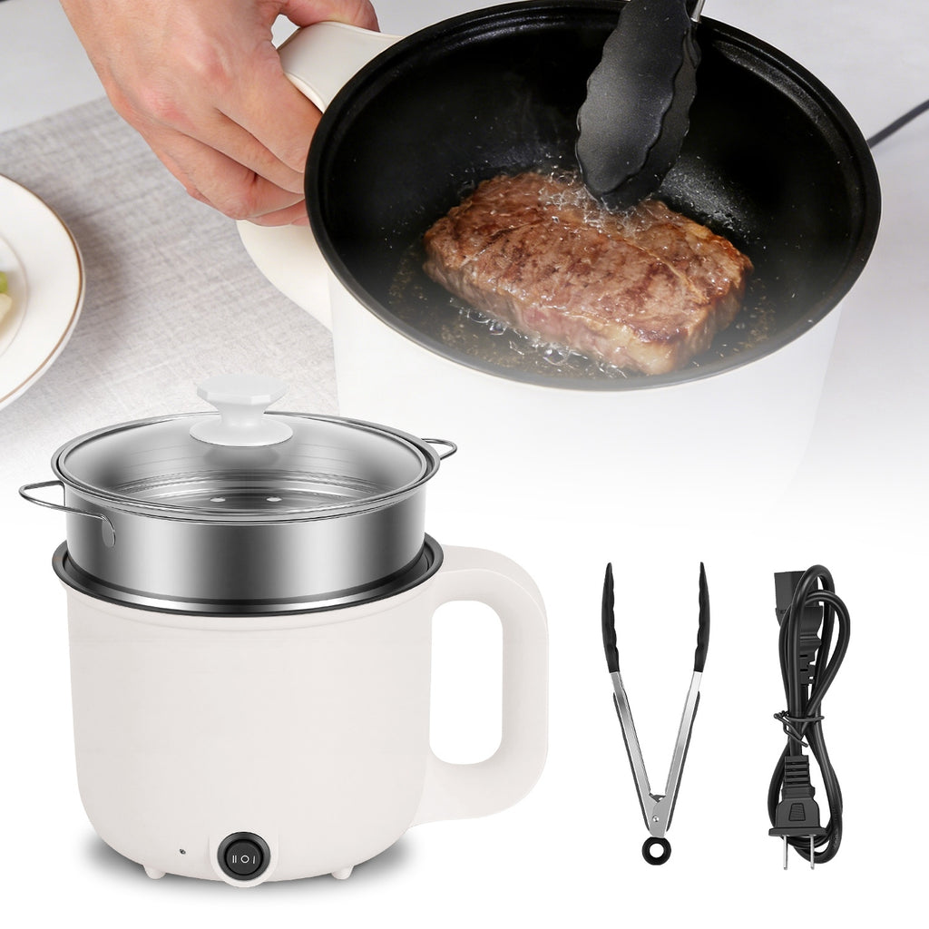 All-in-One Electric Cooking Pot Set With Glass Lid & Tongs, Ceramic Liner Dual Power Hot Pot, Compact Cooker For Dorm Small Apartment Travel