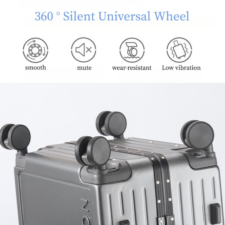 2026 New Large Capacity Front Opening Aluminum Frame Luggage With ABS PC Zipper Boarding Box 20-28 Inches