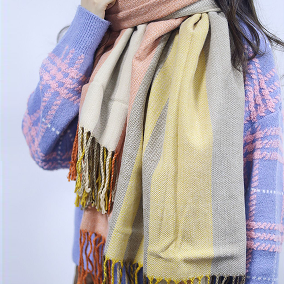 Striped Wool Winter Scarf Shawl for Women