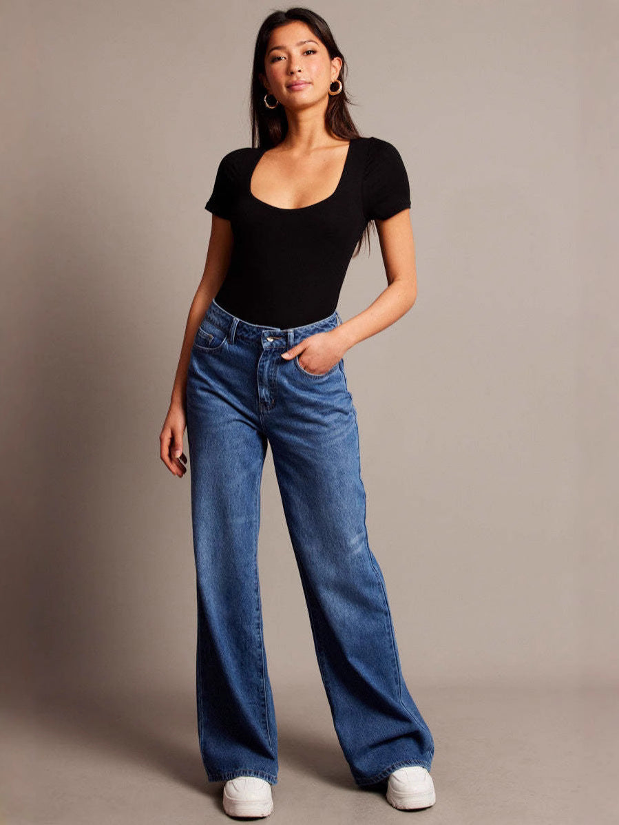 Retro Washed Loose-Fit Denim Jeans For Women