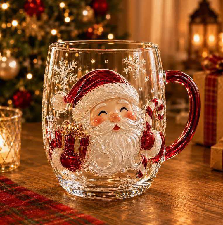 Christmas Art Glass Mug with Handle