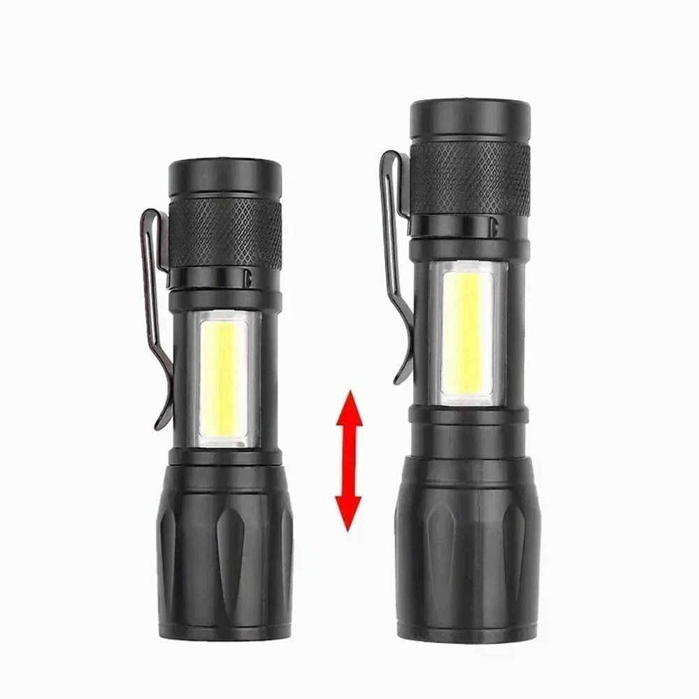 LED Telescopic Mini Flashlight Torch USB Rechargeable Pen Light For Camping COB Light
