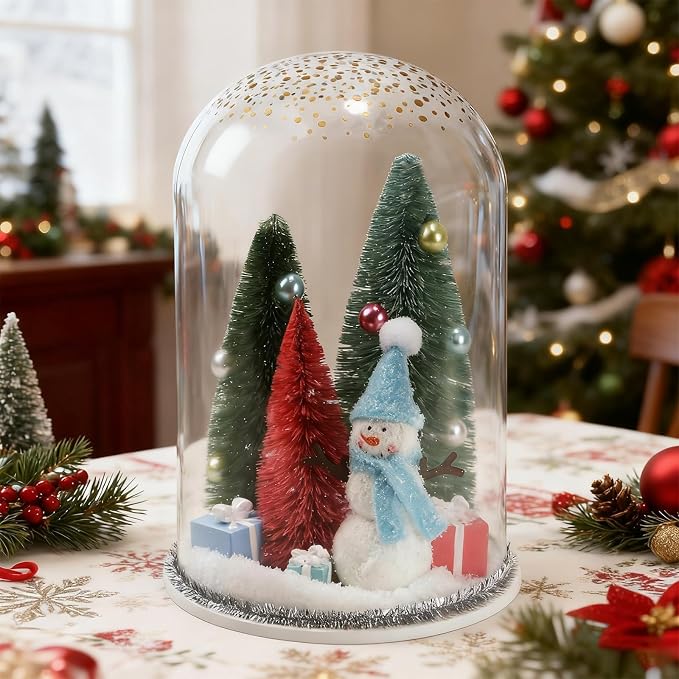 Snowman Dome Cloche Christmas Table Centerpiece