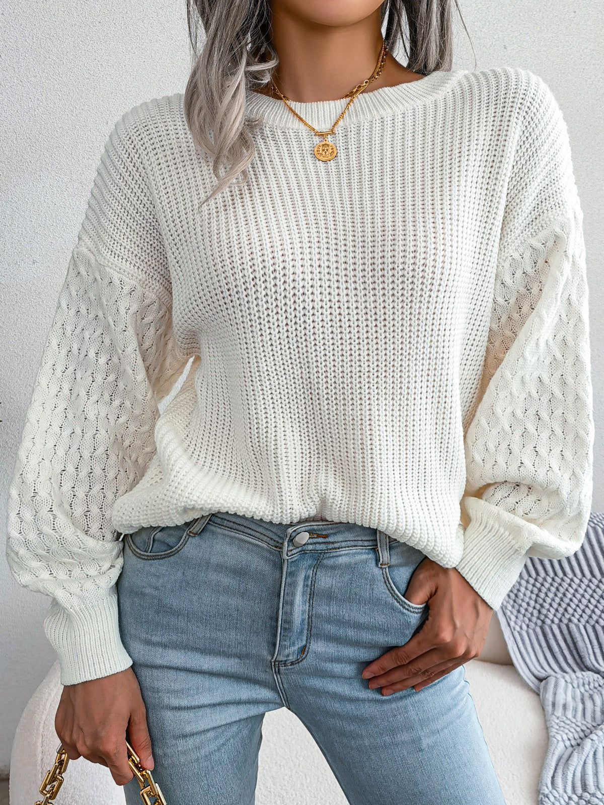 Women's Lantern Sleeve Knitted Sweater