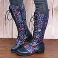 Women's Retro Floral Print Lace-Up Winter Boots
