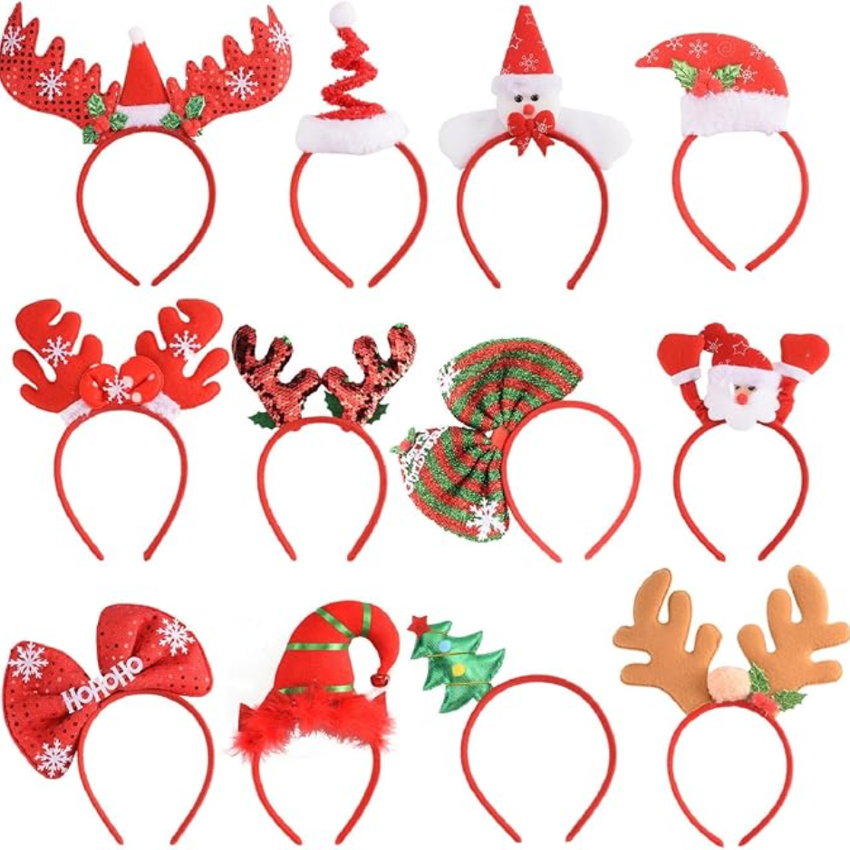 12 PCS Holiday Headbands,Cute Christmas Head Hat Toppers,Great Fun