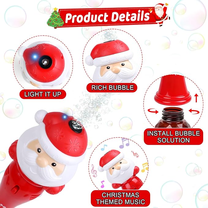 13-Inch Light-Up Musical Santa Bubble Wand for Kids