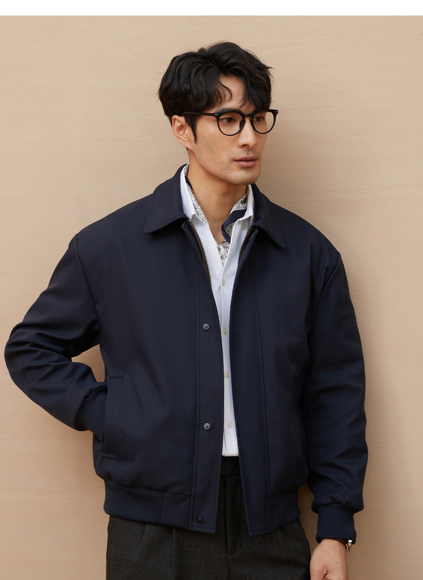 Mens Retro Solid-Color Loose-Fit Lapel Jacket