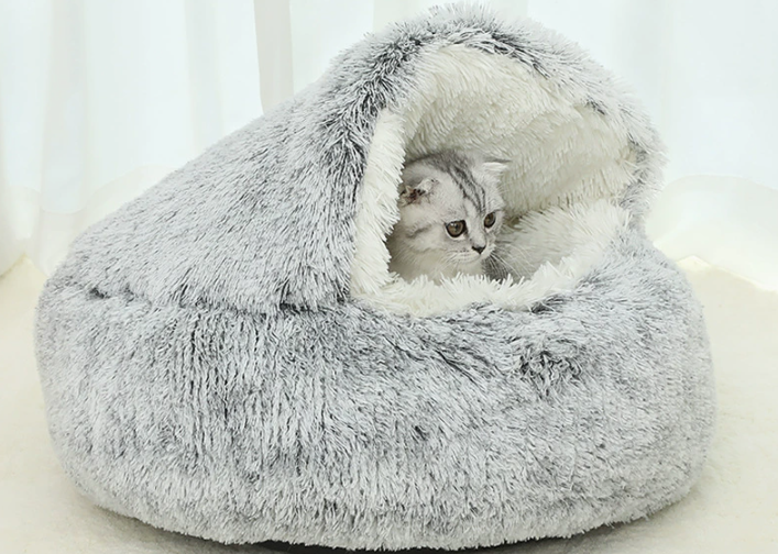 Semi-Enclosed Plush Winter Cat Bed