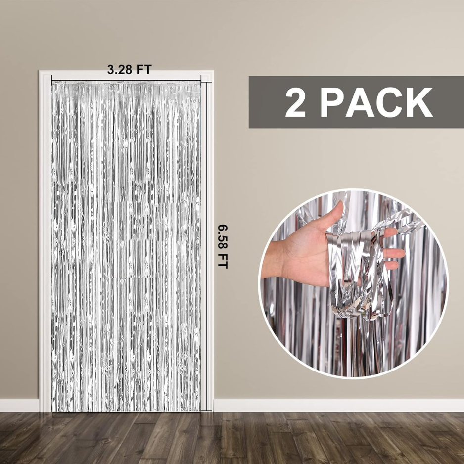 2 Pack Silver Foil Curtain Party Streamers Metallic Tinsel Foil
