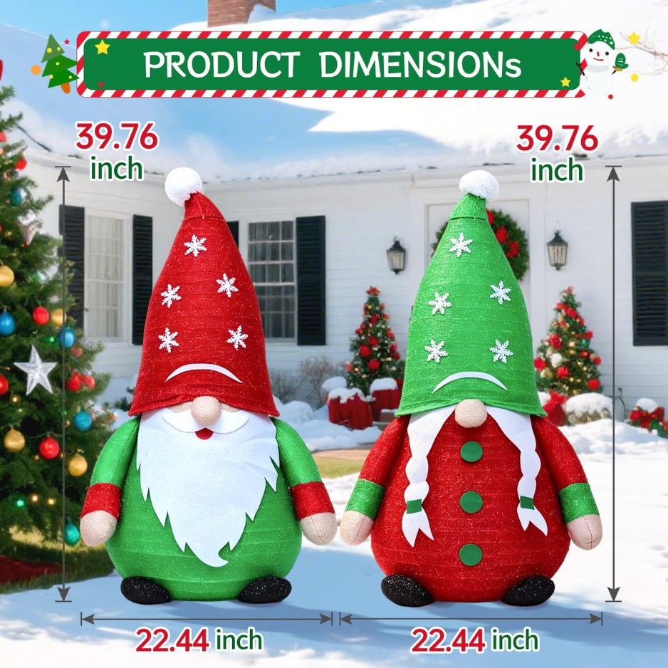 2 Pack 40inch Lighted Christmas Gnomes 3D Yard Art Decoration
