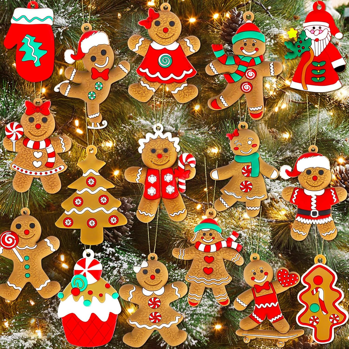 Gingerbread Man Christmas Tree Ornaments - 16 Pieces