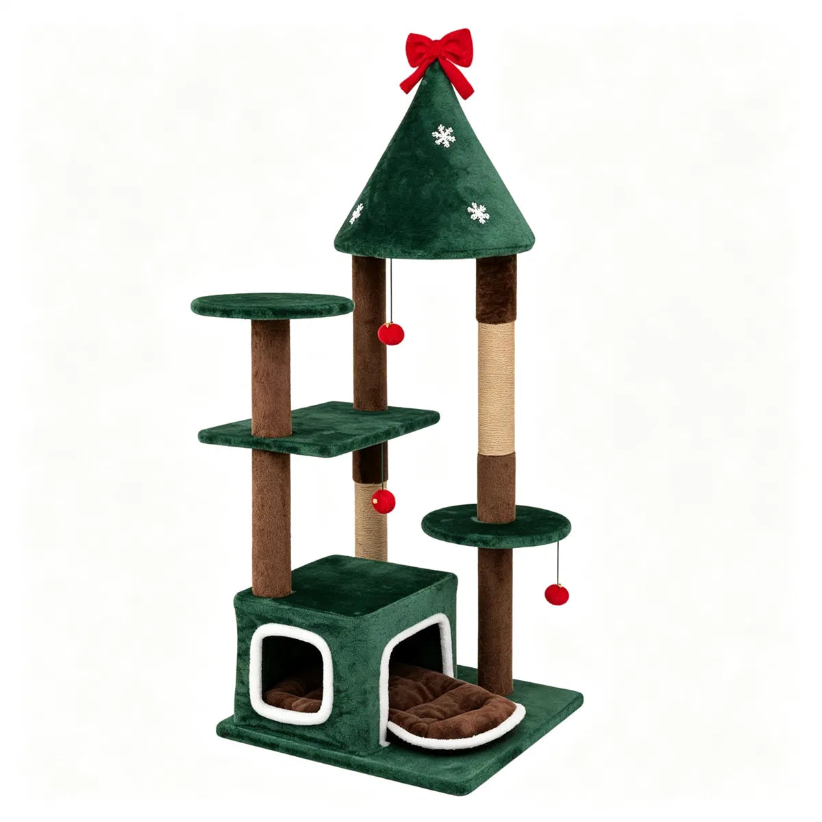 54" Green Christmas Cat Tree with Dual Condos