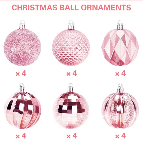 24PCSPink Christmas Ball Ornaments, 60mm Shatterproof Tree